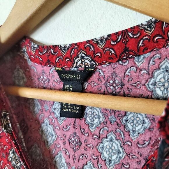 Forever 21 Red Boho Long Sleeve Tunic Dress W/ Tassels - Picture 8 of 8